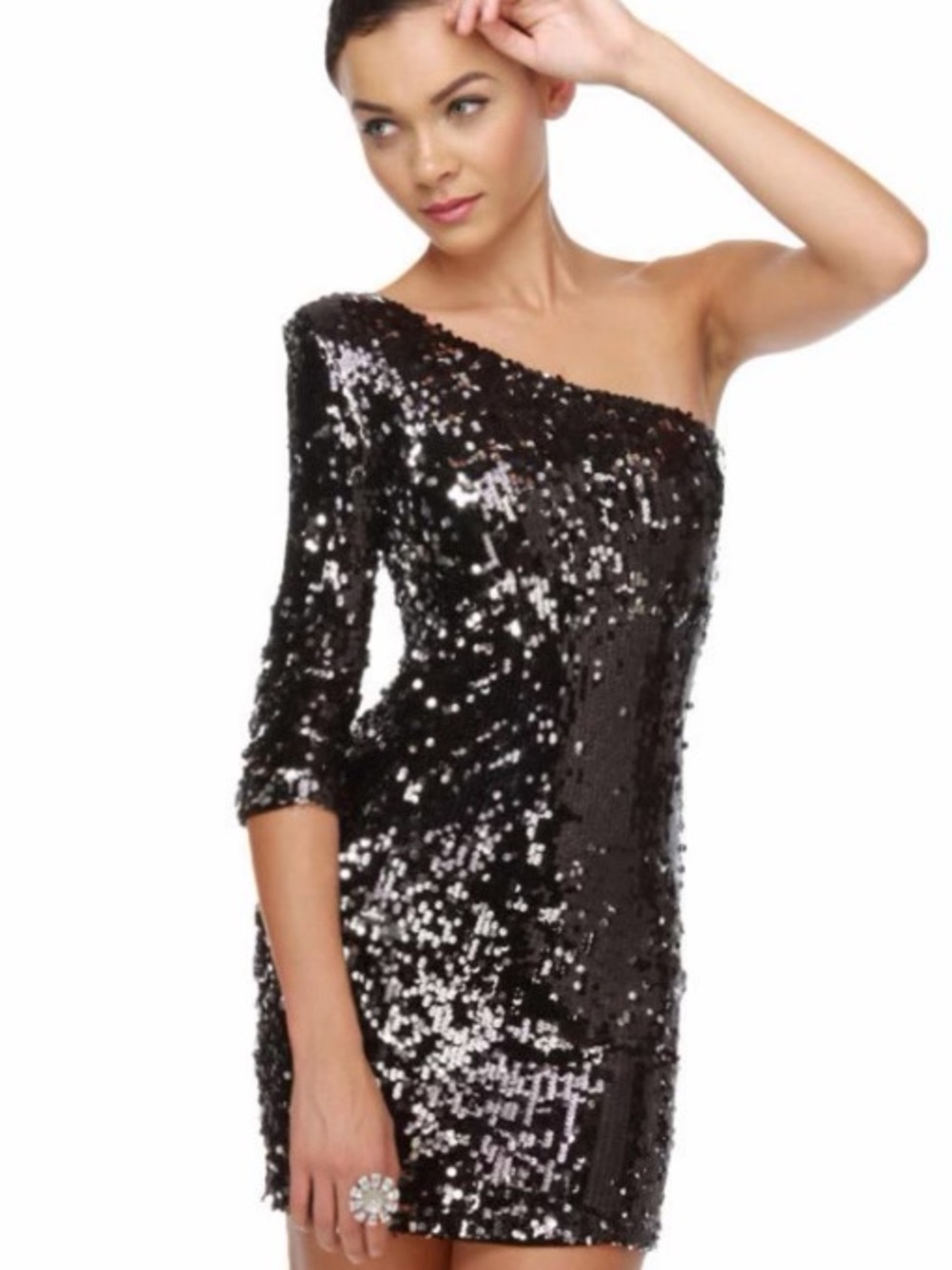 Blaque Label Black One-Shoulder Sequin Dress